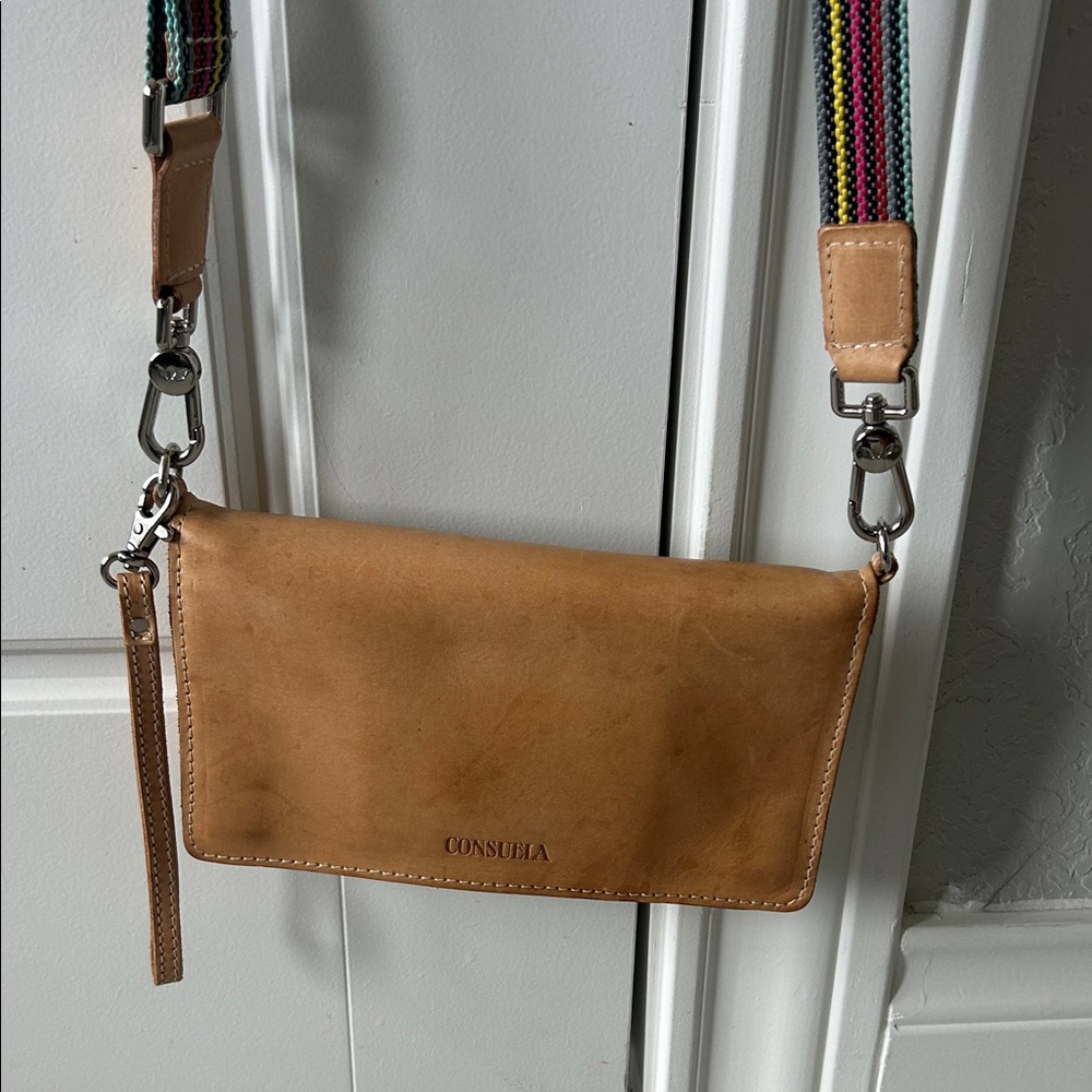 Consuela Brown Leather Crossbody with Multicolor Strap